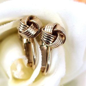 80s Love Knot Clip-On Earrings Gold-Tone Entwining Rope Pat. No. 4,188,799